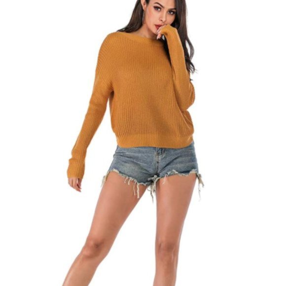 NWT Ribbed Mustard Lattice Back Thick Knit Sweater - Picture 5 of 5